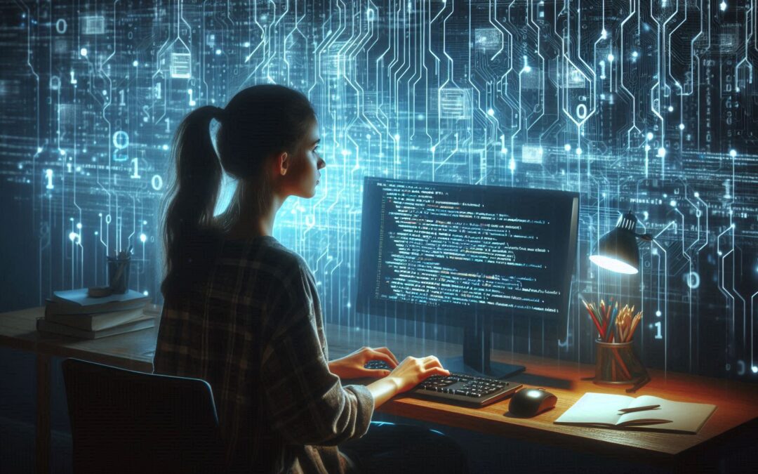 Girl coding on computer